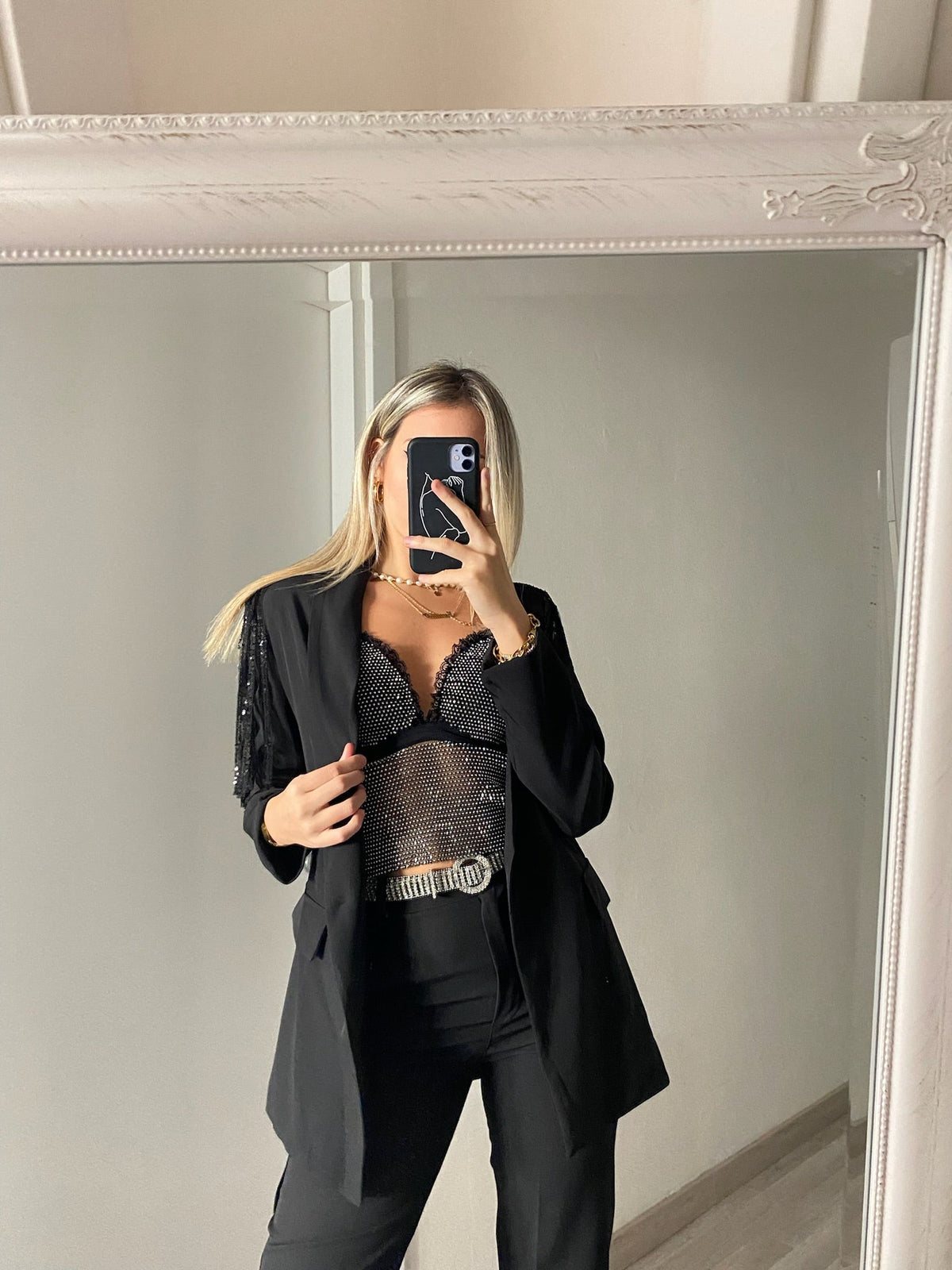 Top con strass nero