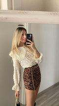 Camicia in pizzo beige con ricami