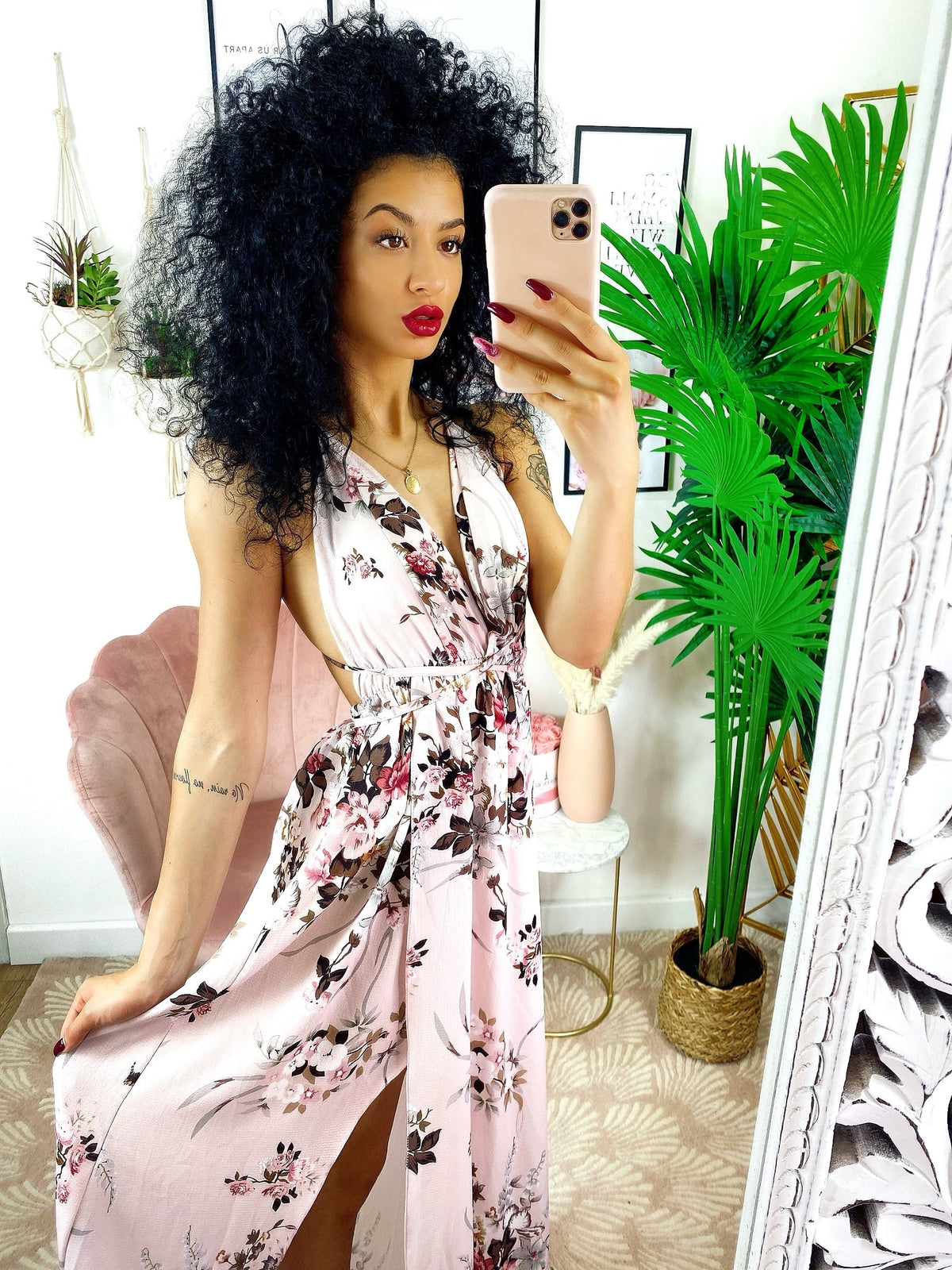 Dress Afrodite rosa con fiori