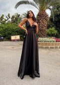 Abito in raso lungo con maxi gonna Nero
