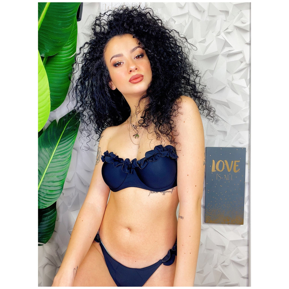 Bikini push up con top rouge floreale