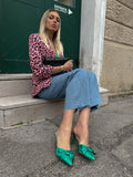 Tacchi in raso con fiocco verde