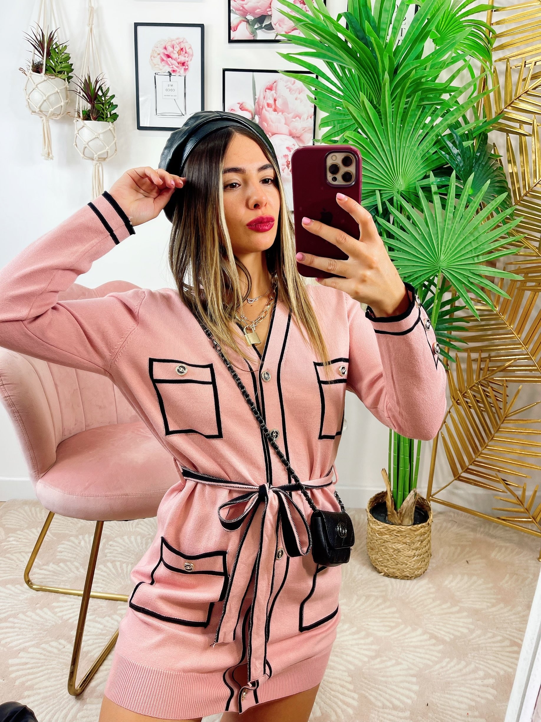 Abito con tasche e bottoni Rosa