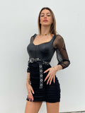 Abito in ecopelle e tulle
