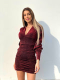 Abito glitter Bordeaux con bottoncini