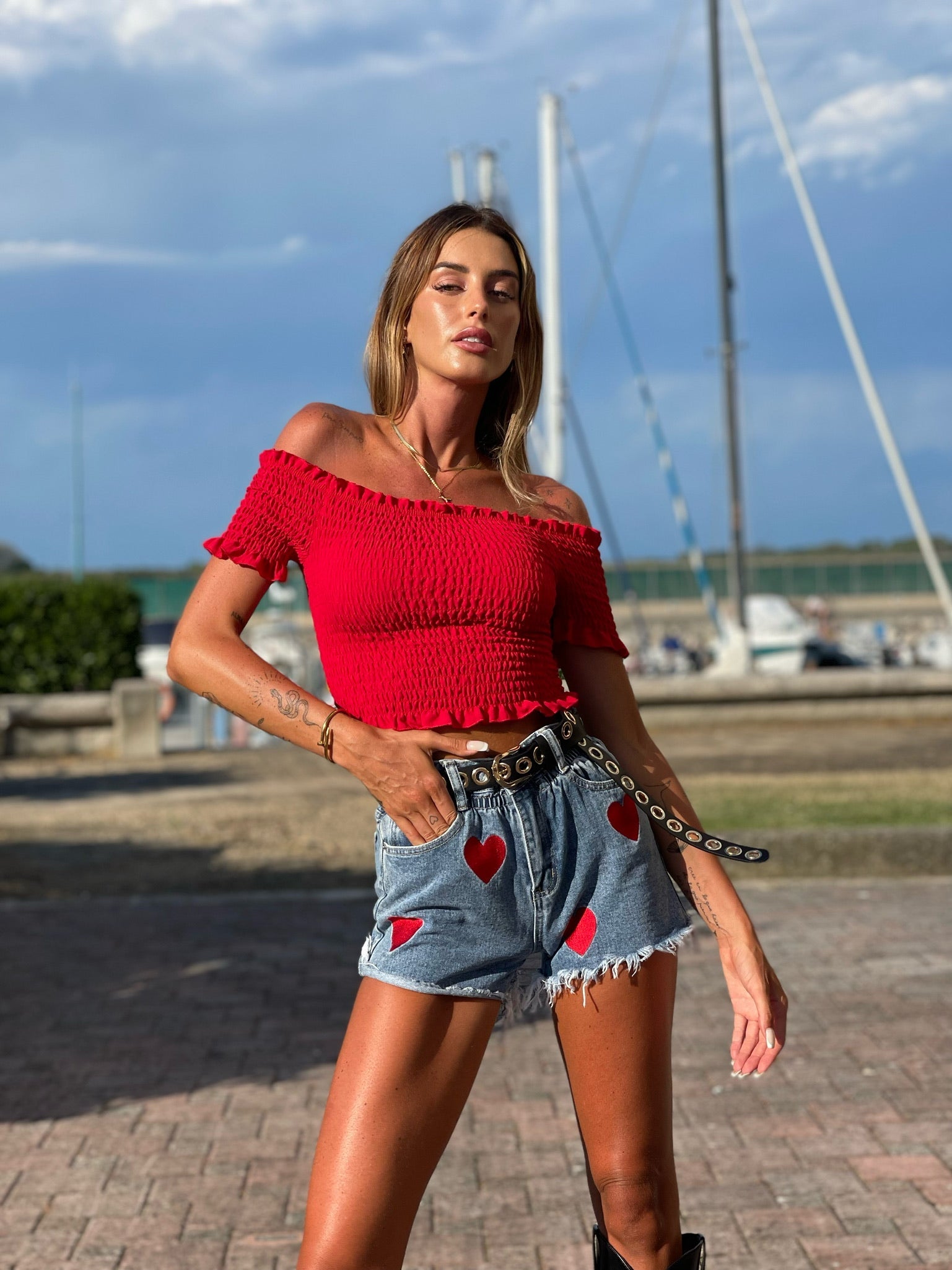 Short a caramella con cuori rossi