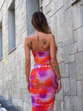 Completo top e gonna in tulle arancio Fuxia