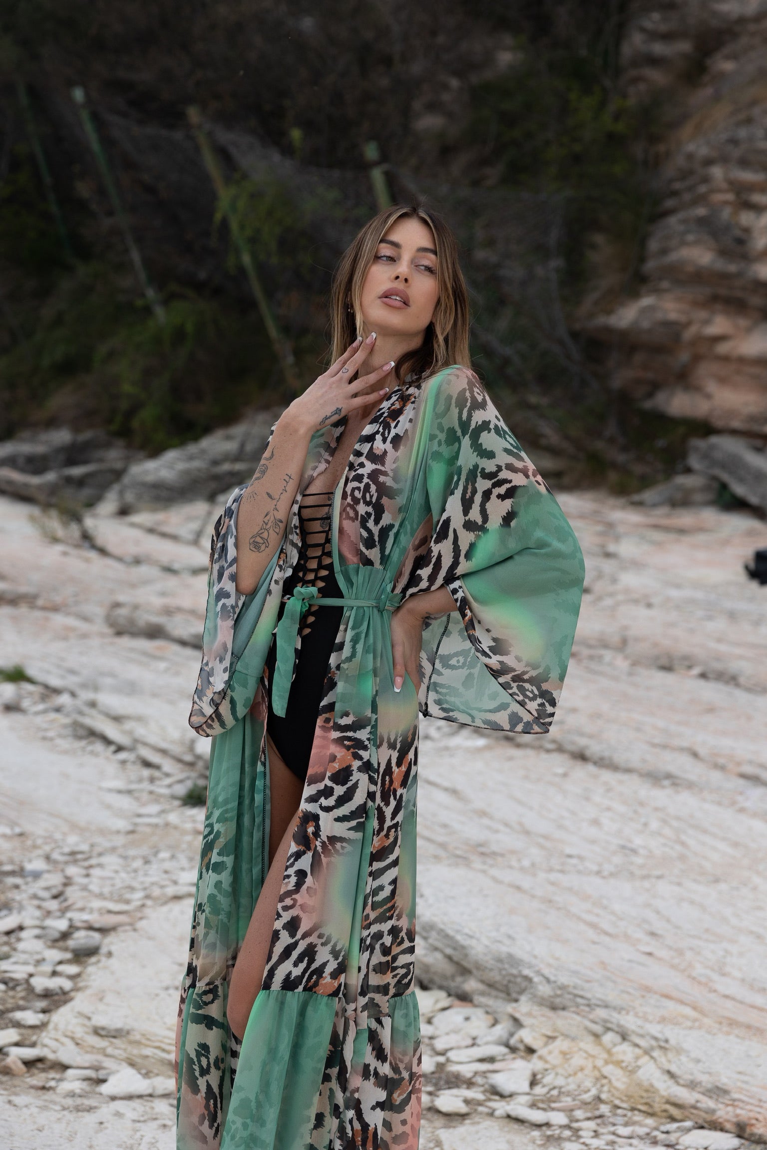 Kimono animalier verde