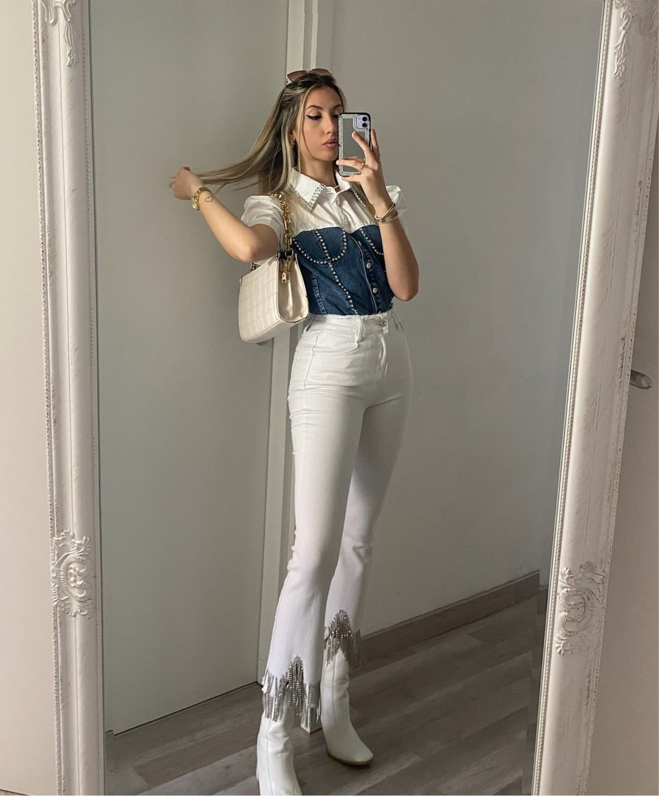 Camicia in jeans con strass