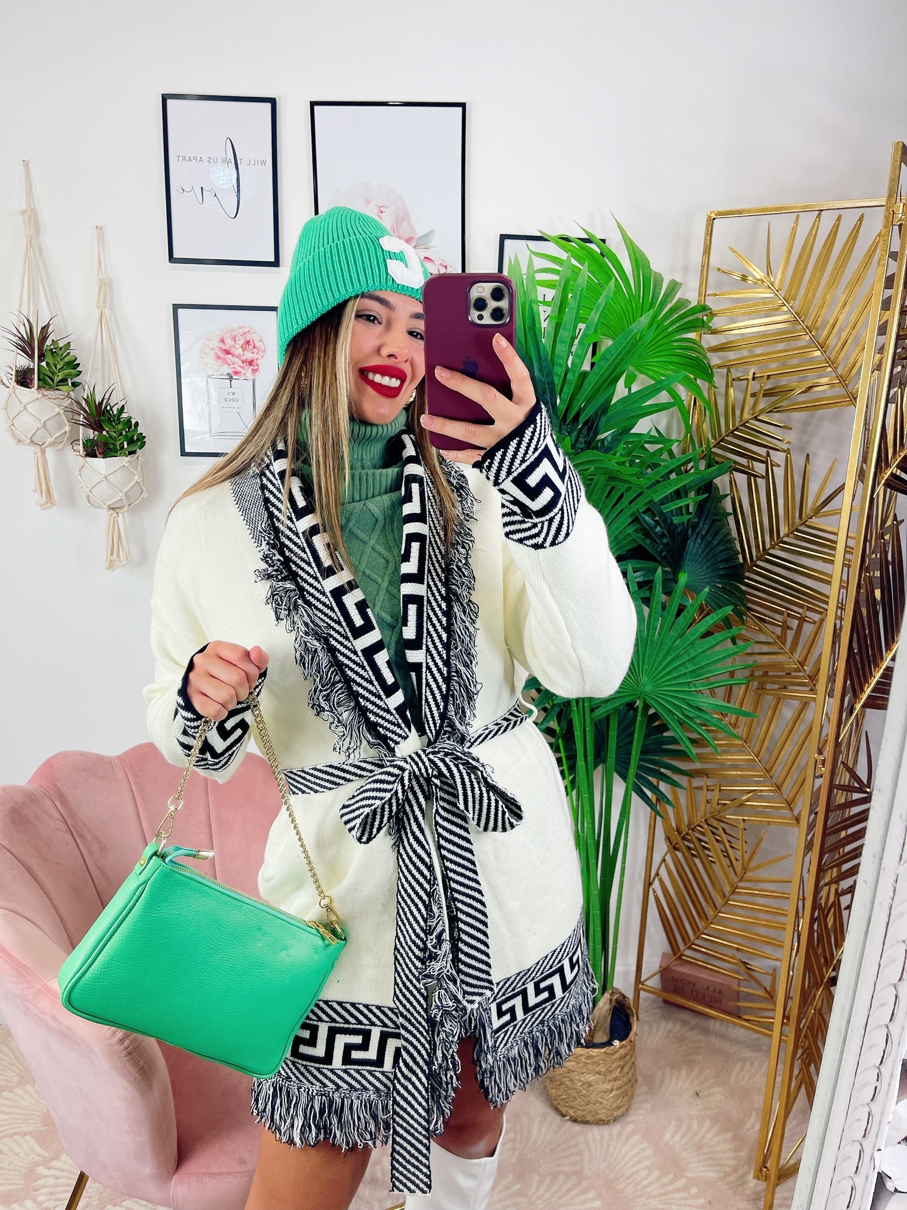 Cardigan con frange bianco nero