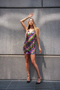 Abito con maxi paillettes multi color