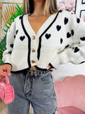 Cardigan a Cuori panna con bottoni