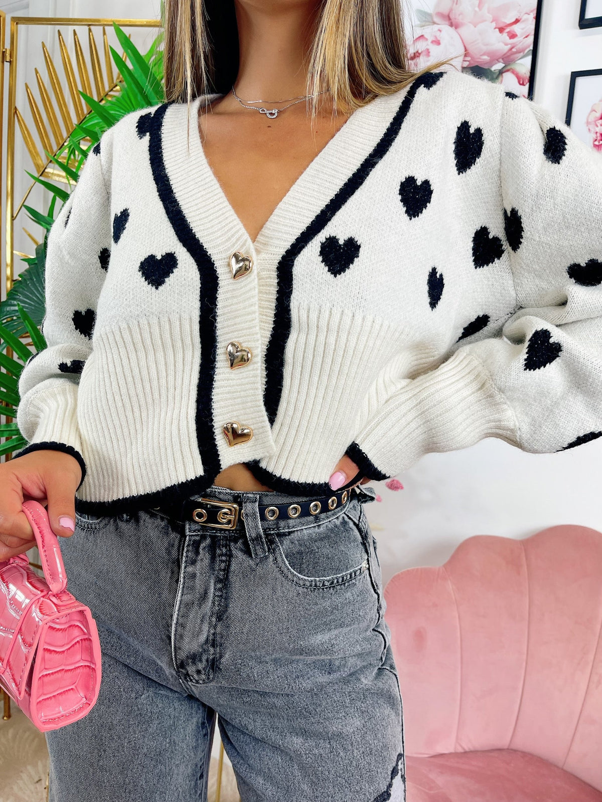 Cardigan a Cuori panna con bottoni