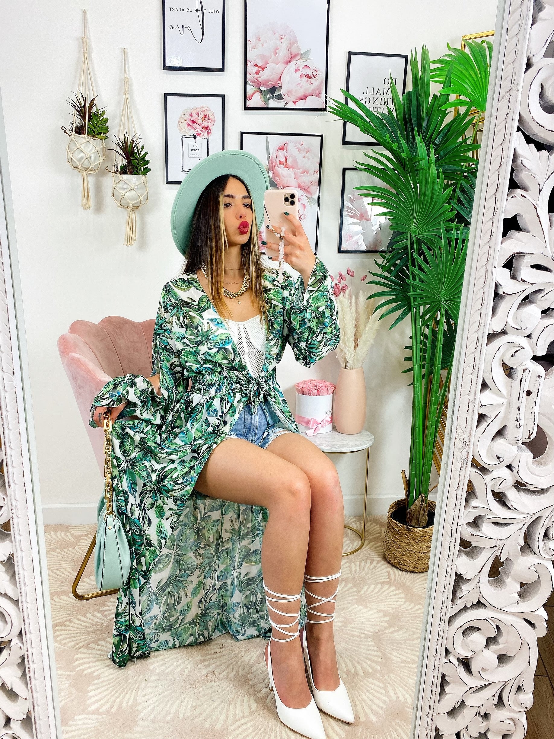 Kimono base floreale verde