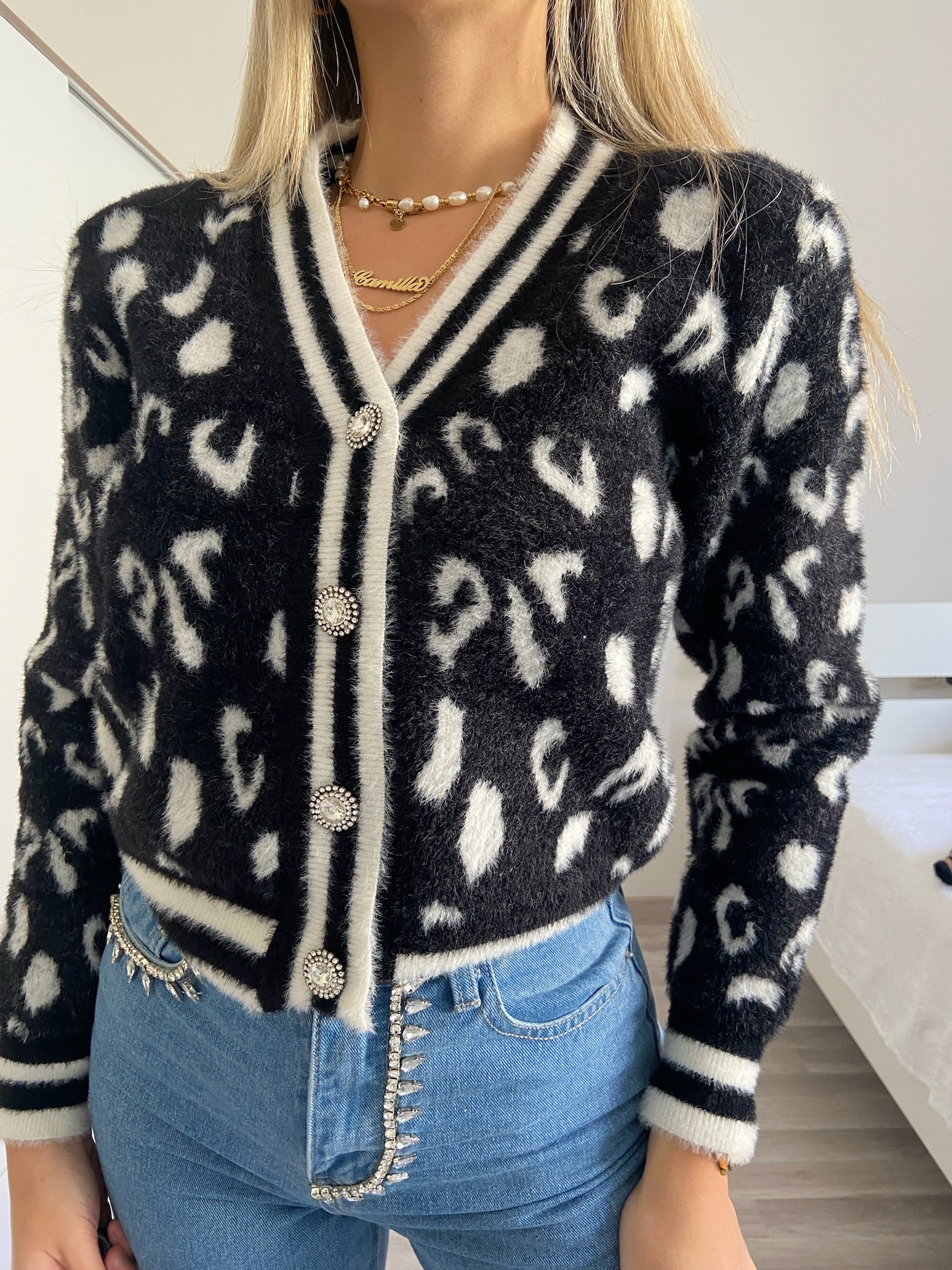 Cardigan animalier nero