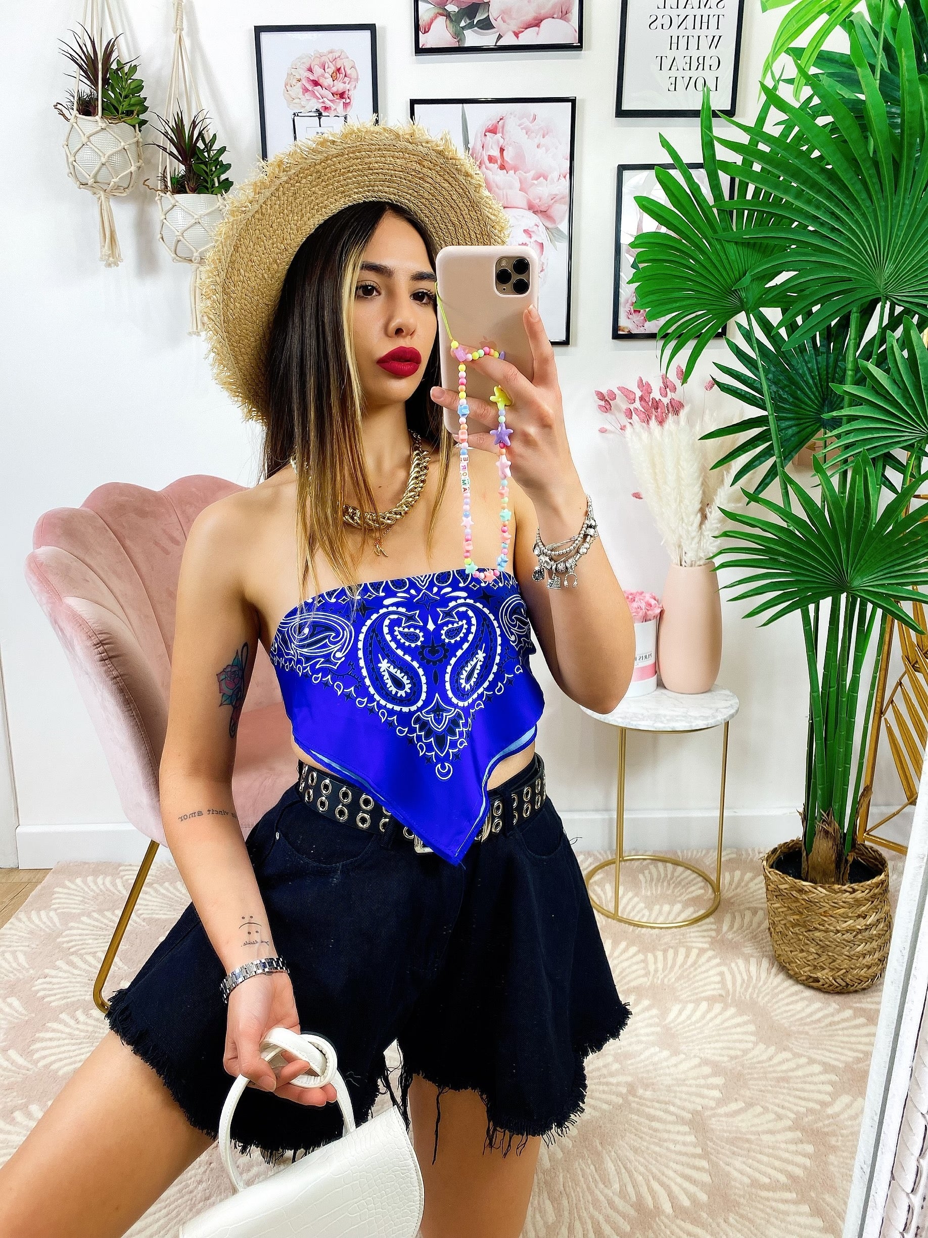 Top stampa bandana blu