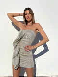 Abito Platino con paillettes e maxi Rouches