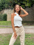 Top con incrocio sul collo bianco