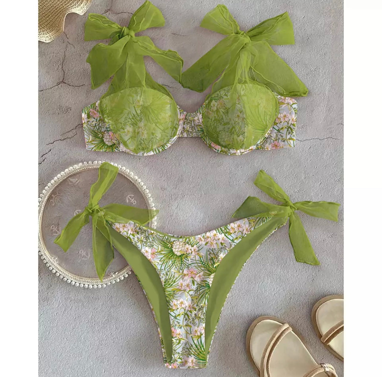 Bikini push up floreale con tulle