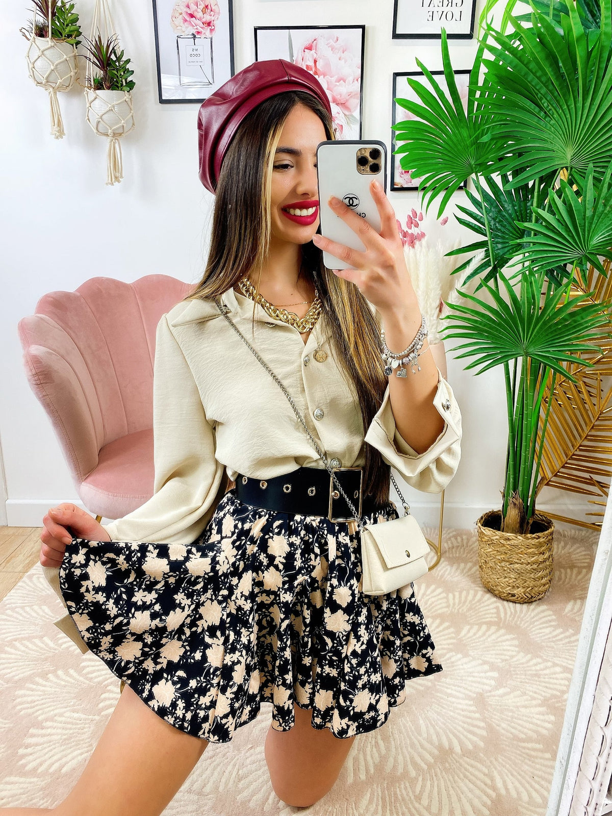 Camicia con bottoni Beige