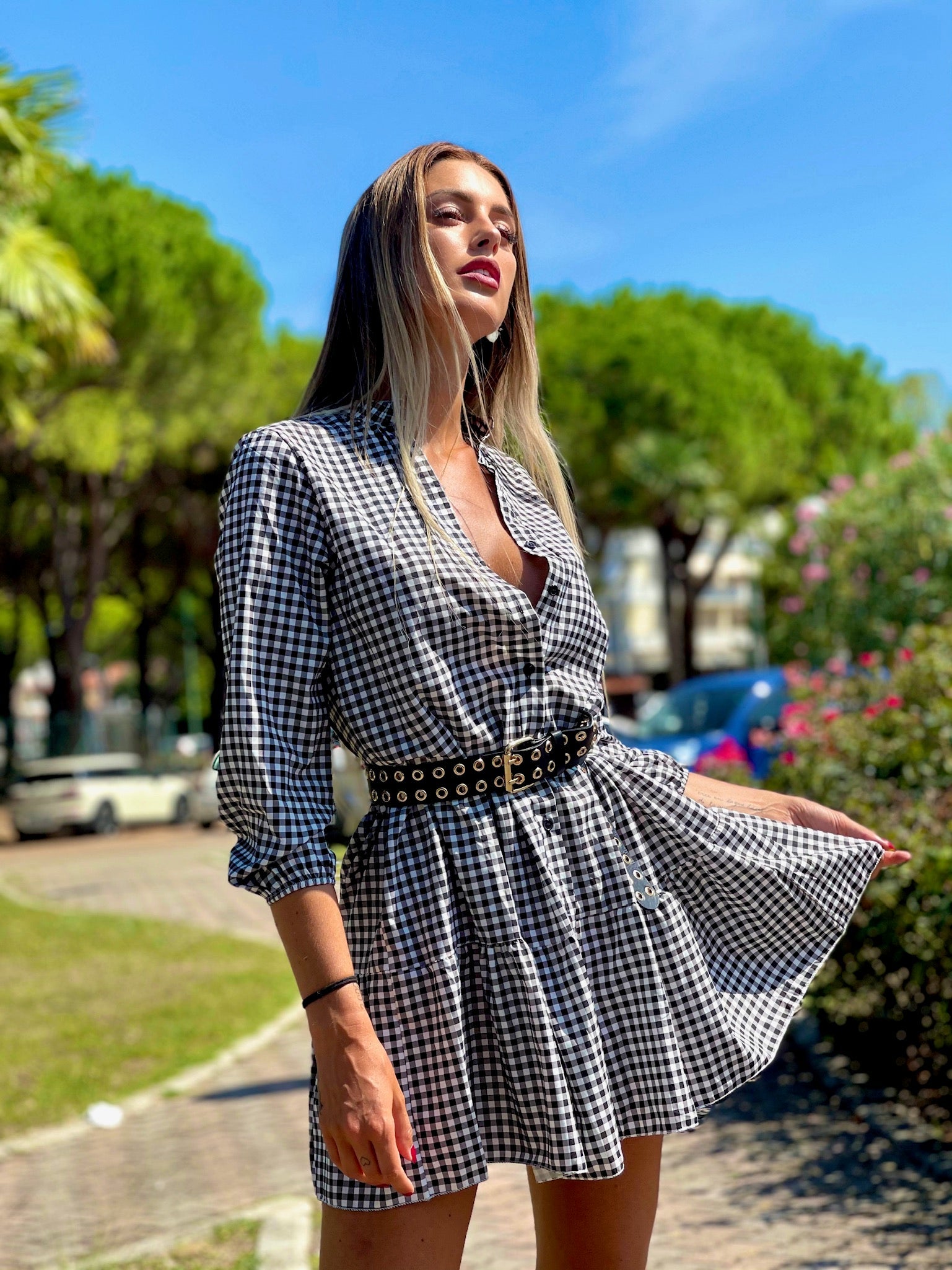 Maxi camicione a quadri nero