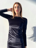 Abito in velluto schiena aperta con strass nero