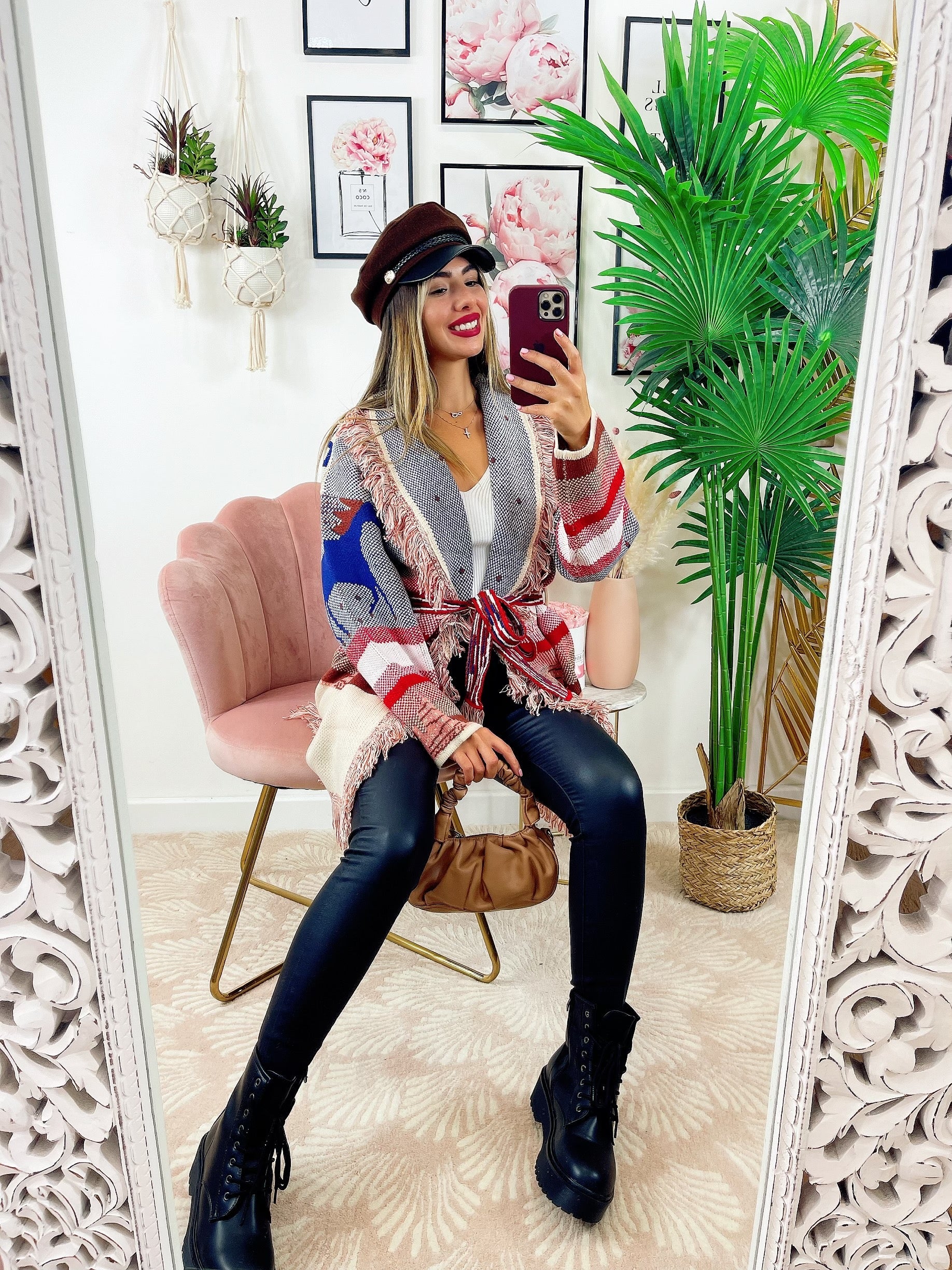 Cardigan con frange colorato con cavalli