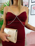 Abito lungo con dettaglio in strass Bordeaux