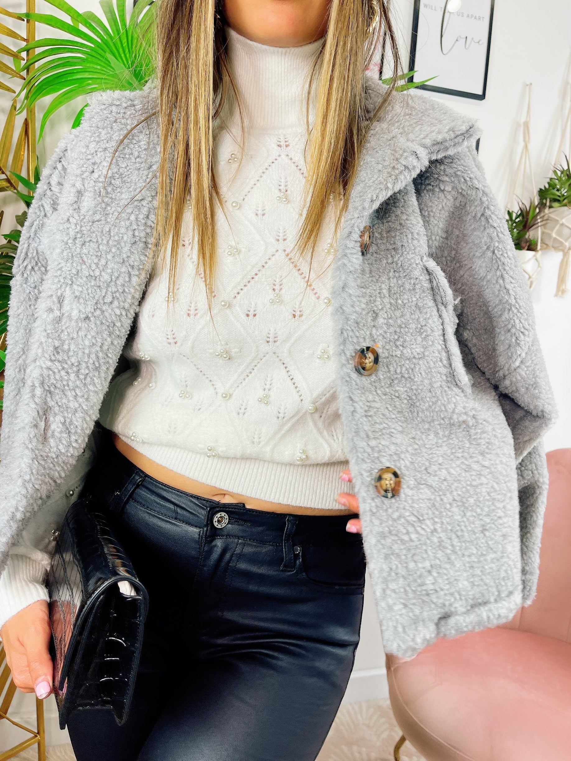 Cappotto corto Teddy grigio