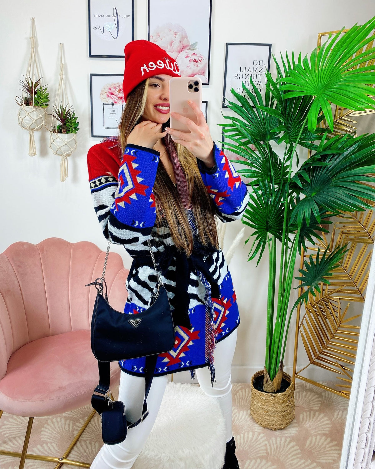 Cardigan con frange e cinta Rosso blu