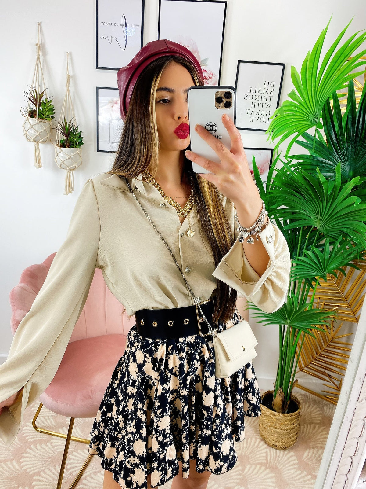 Camicia con bottoni Beige