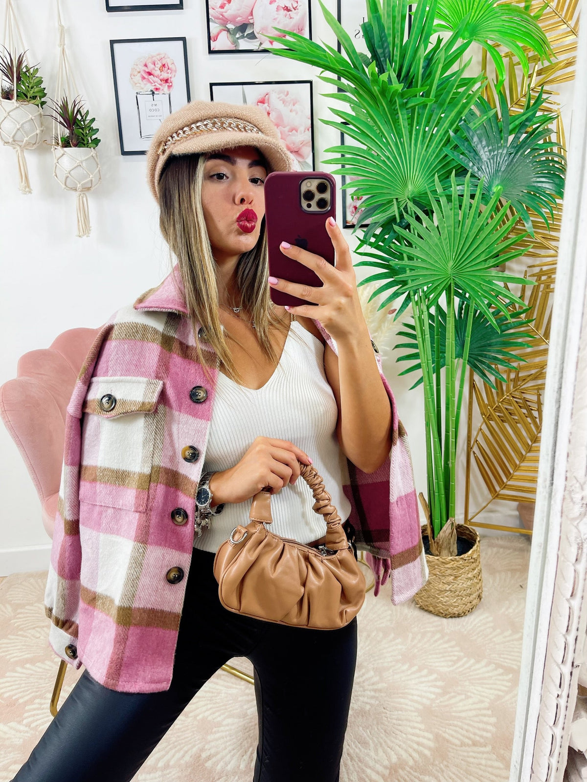 Giacca a quadri rosa