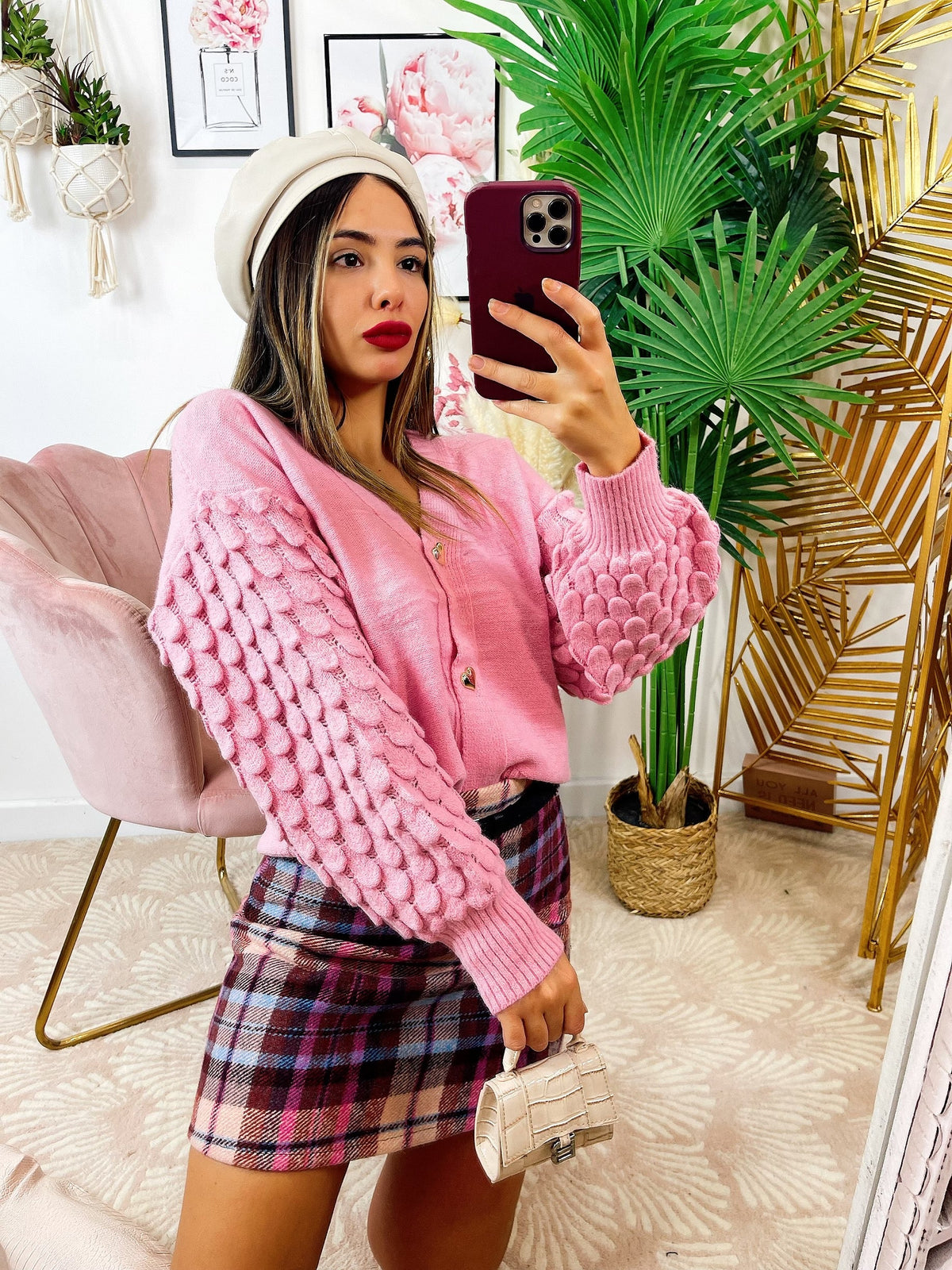 Maglione con onde e bottoni gioiello Rosa
