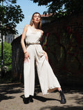 Tuta beige a palazzo spalline in catena