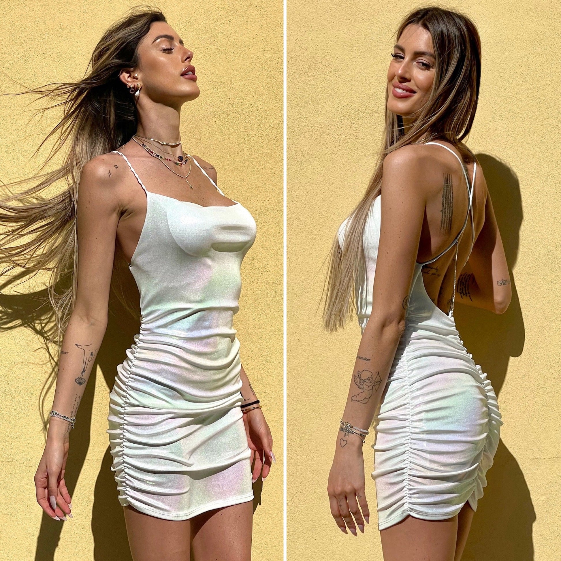 Abito bianco unicorno con incrocio e push up