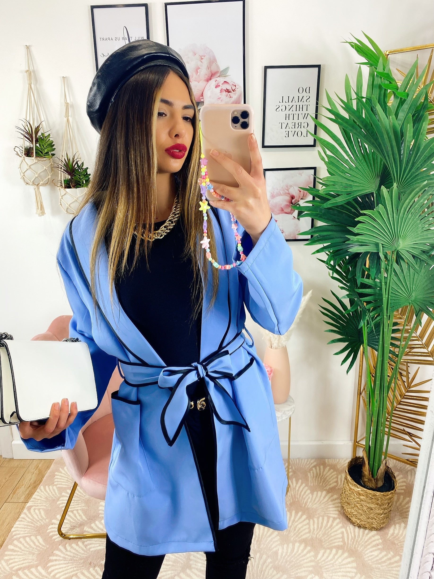 Giacca con cintura celeste