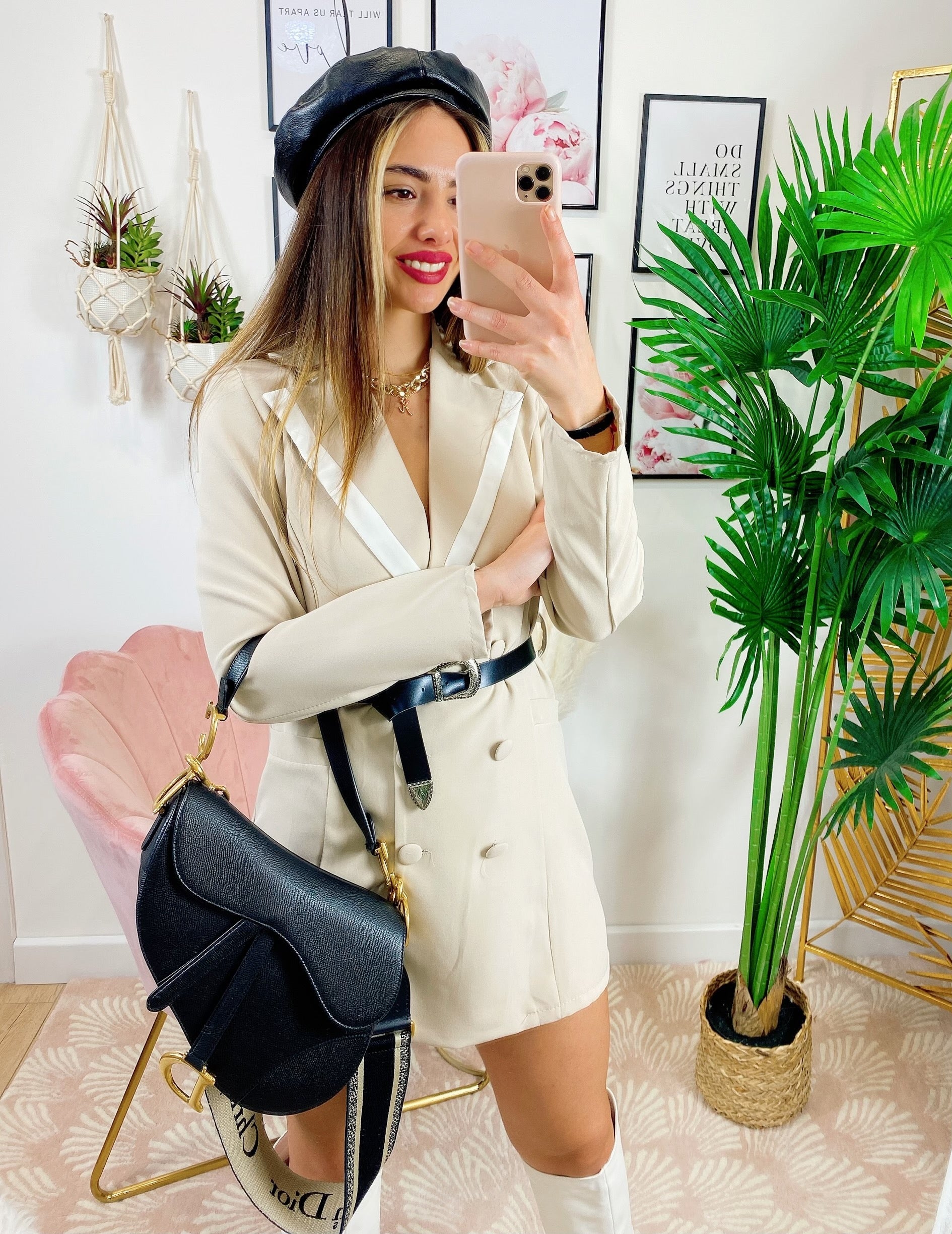 Abito Blazer con cintura beige