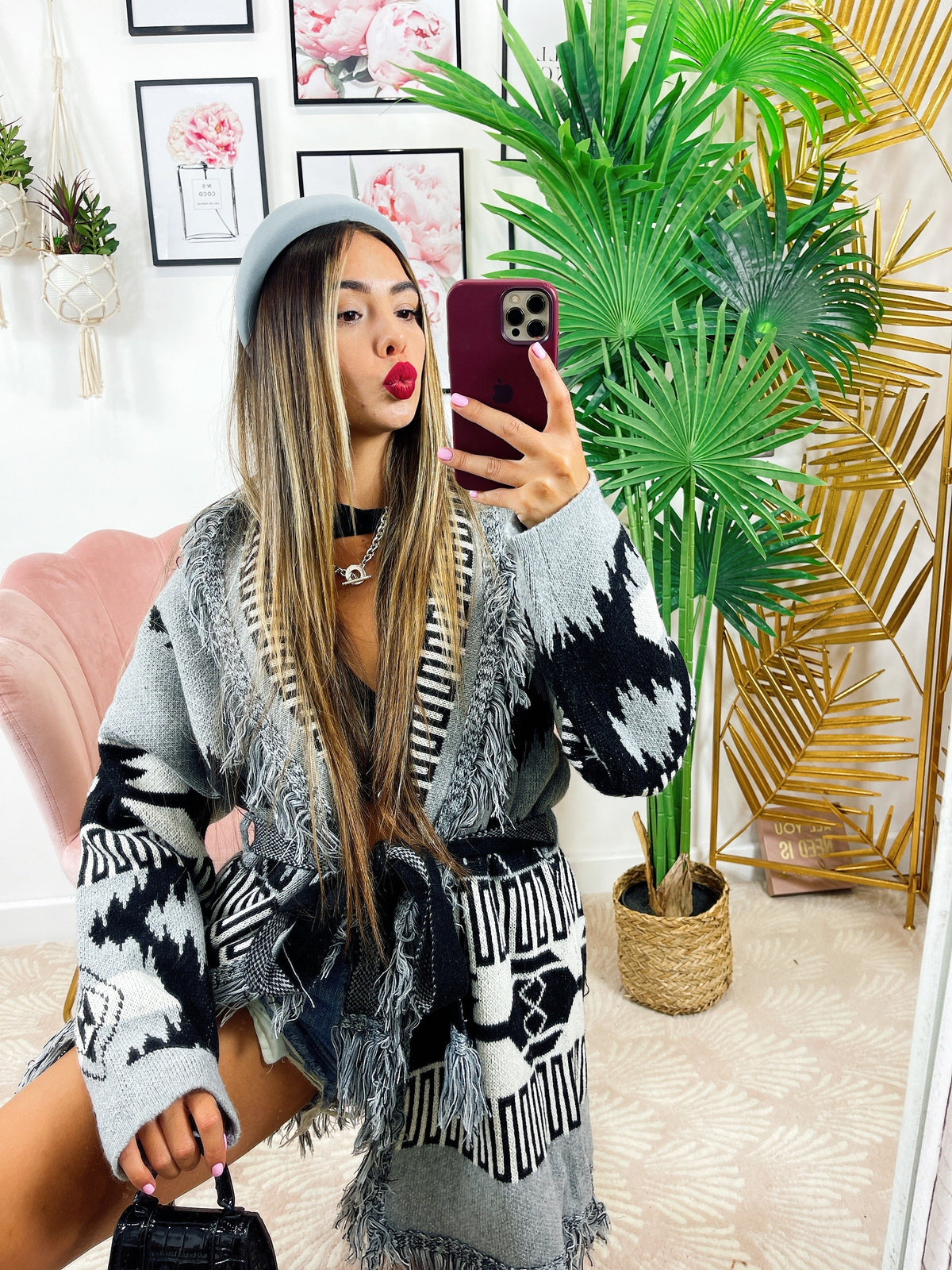 Cardigan con frange base grigia