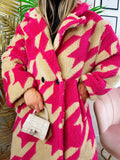 Cappotto pied de poule dettaglio fucsia
