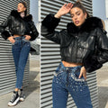 Giaccone in ecopelle nero con pelo