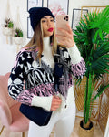Cardigan Corto Rosa con frange e bottoni
