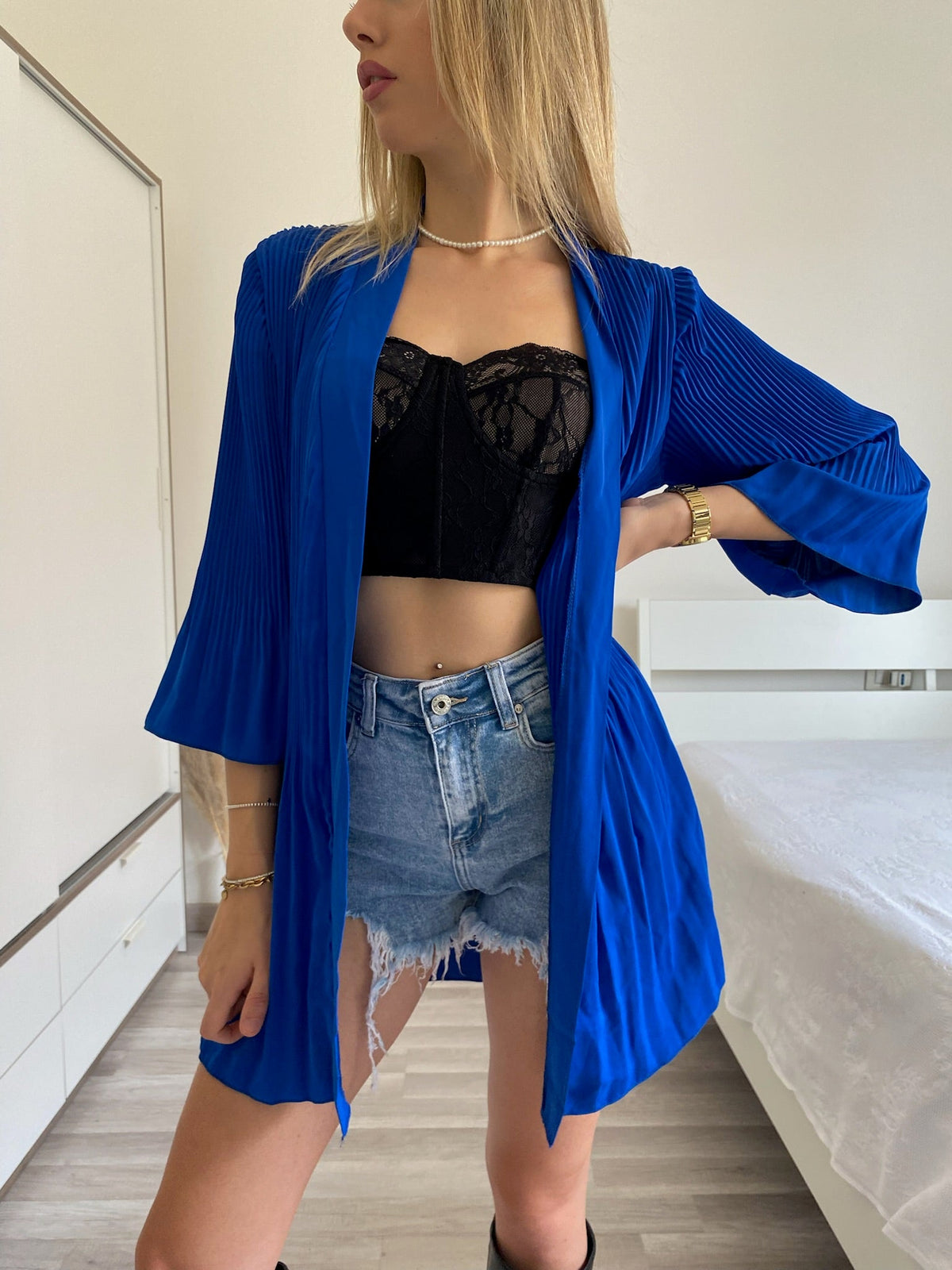 Kimono blu plissè