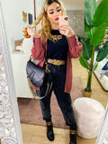Cardigan manica lunga con perle peonia