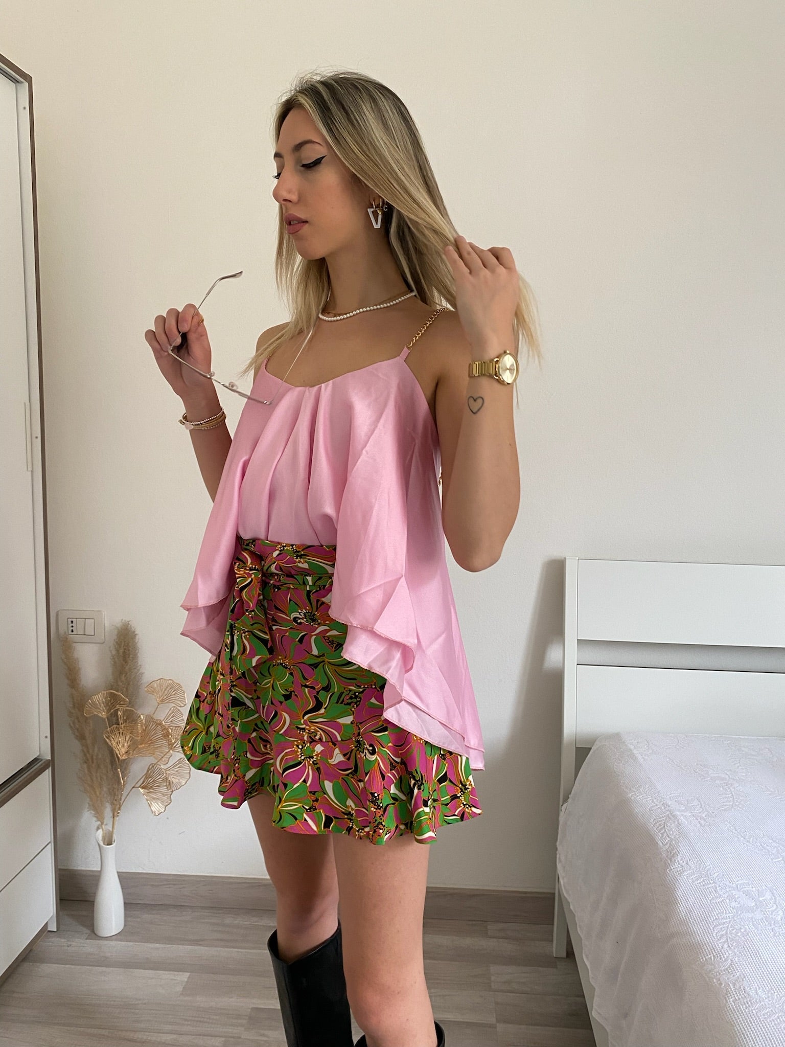 Gonna a fiori Fuxia verde