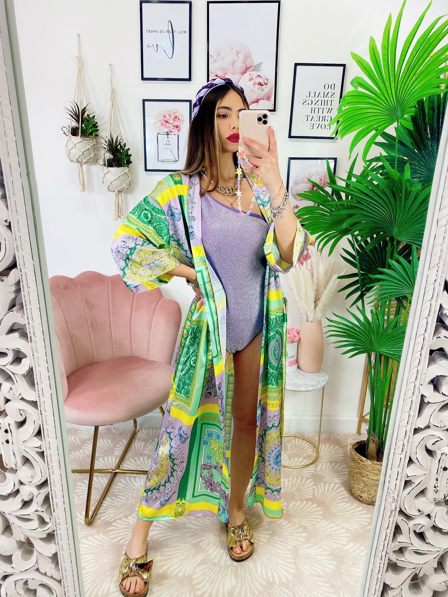 Kimono etnico verde lilla