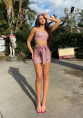 Completo top e gonna paillettes rosa