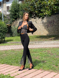 Pantaloni a zampa con strass