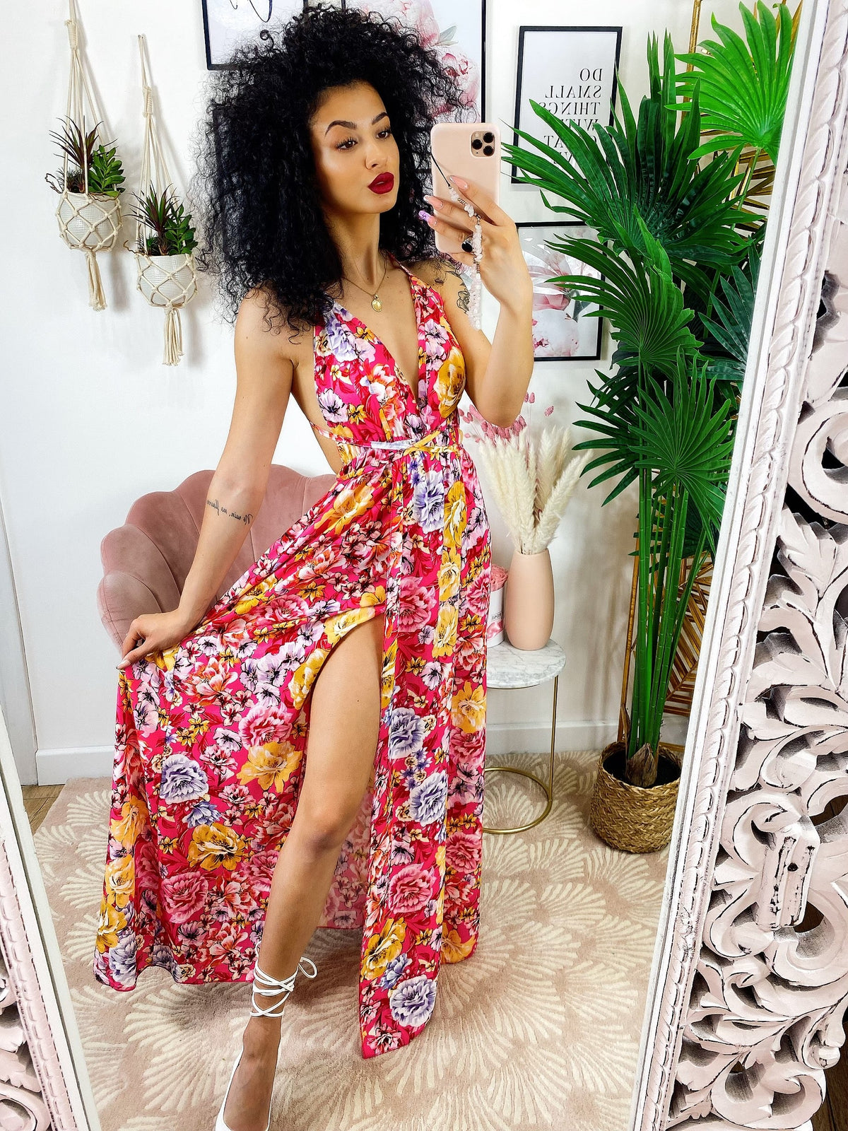 Dress Afrodite rosa fiori giallo lilla