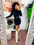 Abito in maglia con trecce e spalline Nero