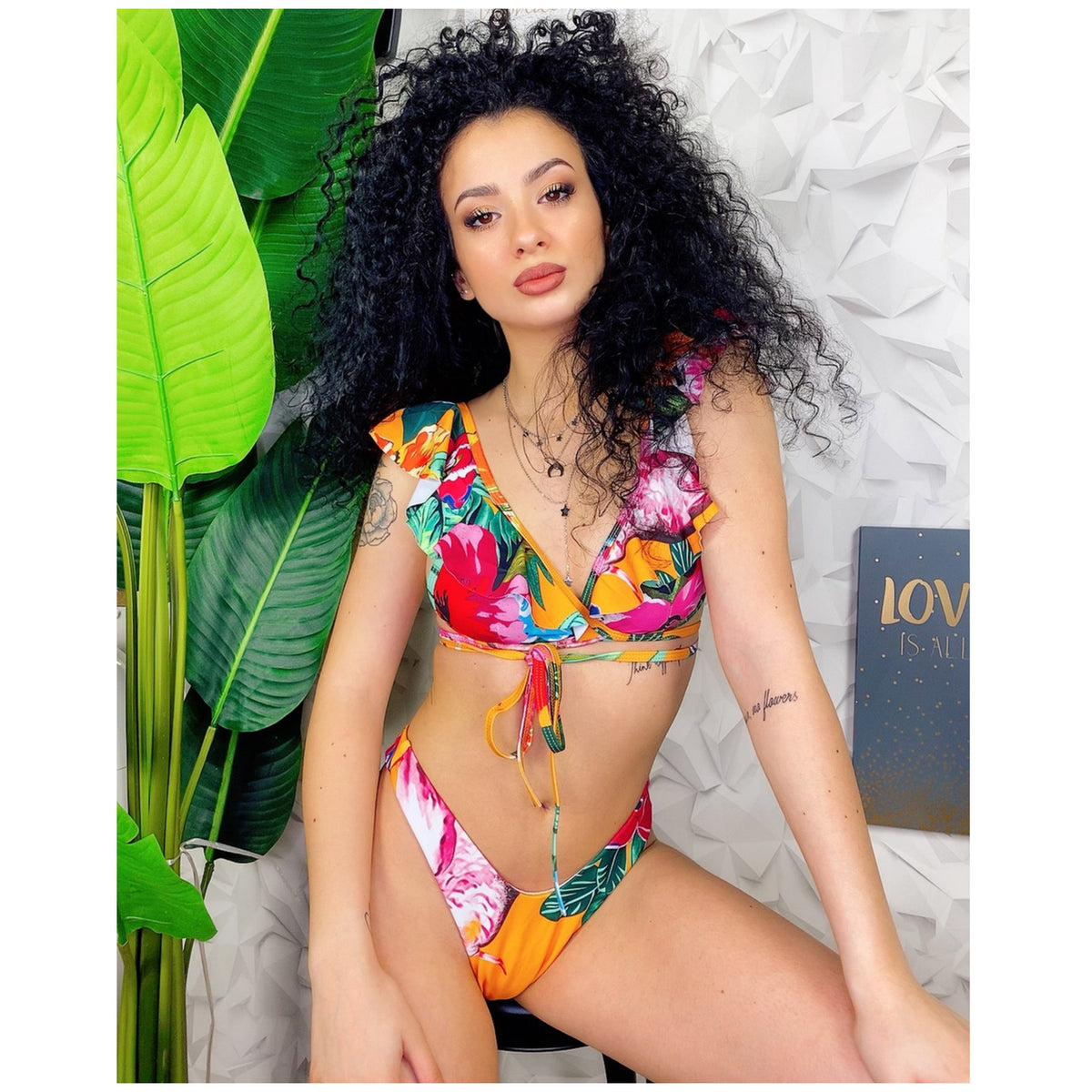 Bikini Formentera due pezzi floreale arancio